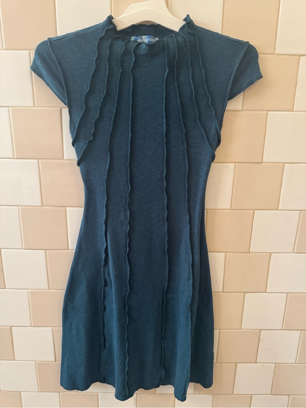 Urban Outfitters Teal Ribbed Mini Dress with Ruffle Panels